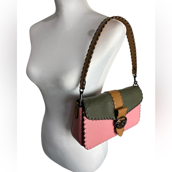 Coach Georgie Whipstitch Colorblock Shoulder Bag Pink Hunter Green EUC C4105 - Picture 3 of 16